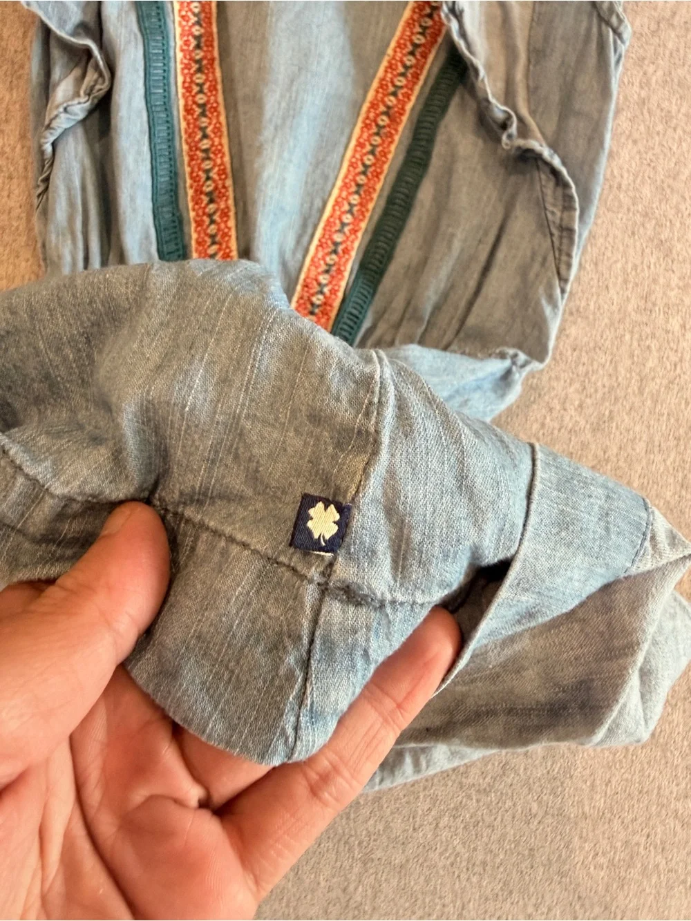 Lucky Brand Girls Chambray Embroidered Ruffle Western Dress 4/5 Rodeo Denim